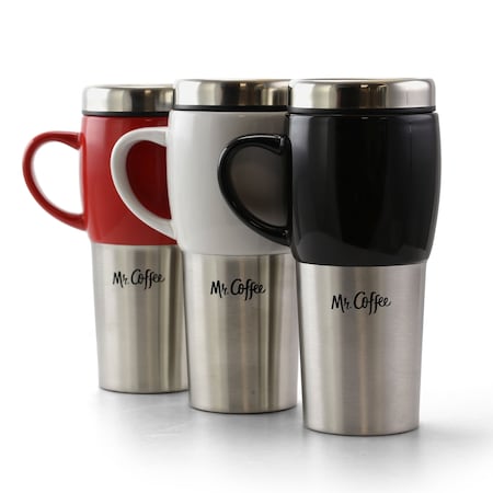 Mr Coffee Mr. Coffee Traverse 3 Piece 16 Ounce Stainless Steel and Ceramic Travel Mug in Assorted Colors 72791.02