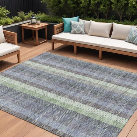 Homeroots 9' X 12' Pewter Gray And Mint Green Plaid Washable Indoor Outdoor Area Rug 613997
