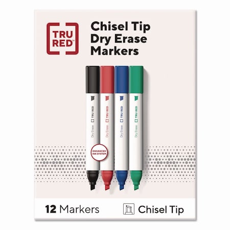 Tru Red Tank Dry Erase Markers, Broad Chisel Tip, Assorted Colors, 12PK TR61454