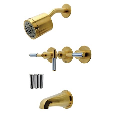 Kingston Brass Triple-Handle Tub and Shower Faucet, Brushed Brass KBX8137KPS