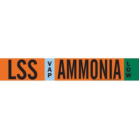 Brady LSS VAP AMMONIA LOW Pipe Marker, 2.25in H x 14in W, Fits Pipes 2.5in Dia. Thru 7.875in Dia. 145843