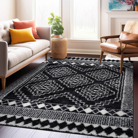 World Rug Gallery Geometric Shag Area Rug 5 ft x 7 ft Anthracite WR120ANTHRACITE5X7