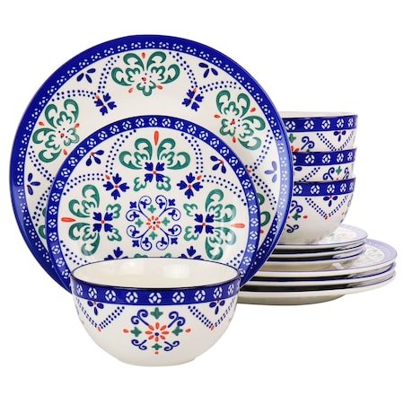 Laurie Gates California Designs Tierra Star 12 Piece Hand Painted Dinnerware Set in Blue 130956.12RR