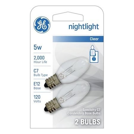 Ge Night Light Bulb, 5 W, E12 Candelabra Lamp Base, C7 Lamp, 2PK 27979