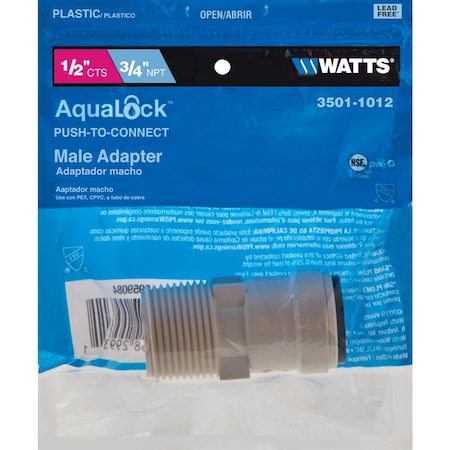 Watts Aqualock 1/2'' CTS x 3/4'' MPT Quick Connect Plastic Connector 3501-1012