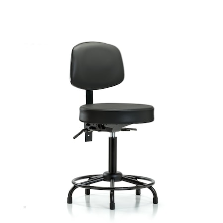 Blue Ridge Ergonomics Vinyl Stool, Back, Med Bench, Round Tube Base, Glides, Carbon BR-VMBST-RT-T0-RG-8823