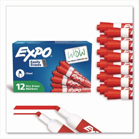 Expo Low-Odor Dry-Erase Marker, Broad Chisel Tip, Red, 12PK 80002A
