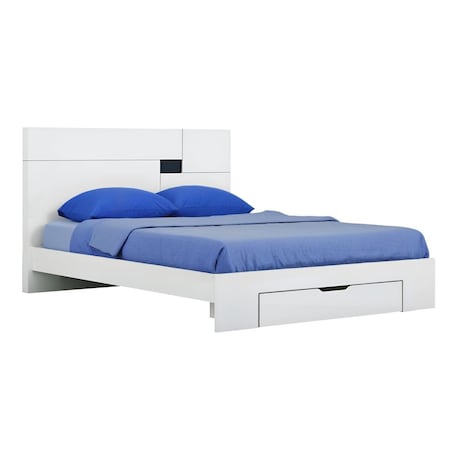 Homeroots White Wood King Platform Bed Frame With Storage Drawer 343911