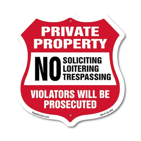 Signmission Private Property Shield Sign No Soliciti, 18 Inch X 18 Inch, Plastic Sign SHI-P-18-452