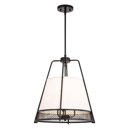 Vaxcel Benton 3L Black Wire Cage Modern Industrial Pendant Light White Linen Shade P0358