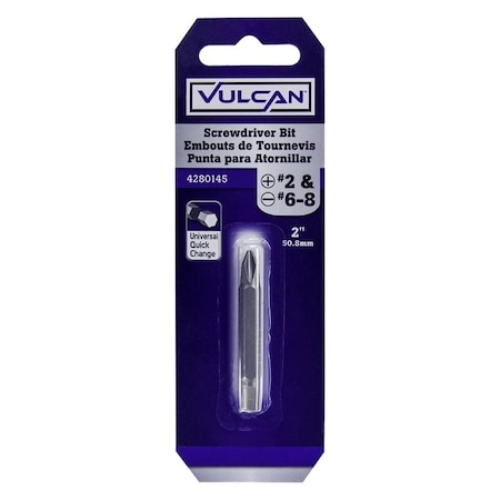 Vulcan Double-Ended Screwdriver Bit, Hex Shank, S2 Chrome Molybdenum Steel 308801OR