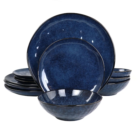 Elama Samara 12 Piece Stoneware Dinnerware Set in Blue ELM-SAMARAB