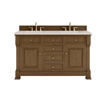 James Martin Vanities Brookfield 60 in. Double Vanity, Honey Oak w/ 3 CM Victorian Silver Silestone Top 547-V60D-HNO-3VSL