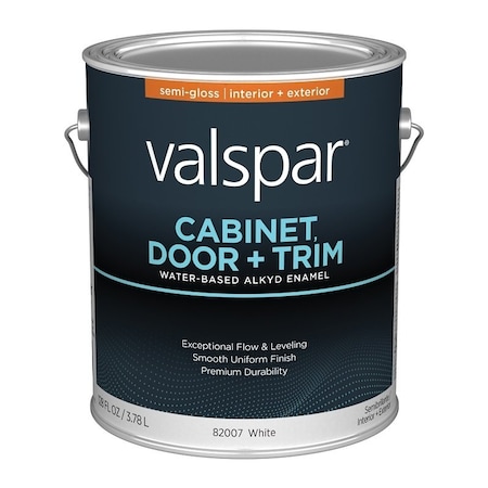 Valspar 8200 Cabinet, Door and Trim Paint Enamel, Water Base, Semi-Gloss Sheen, White Base, 1 gal 028.0082007.007