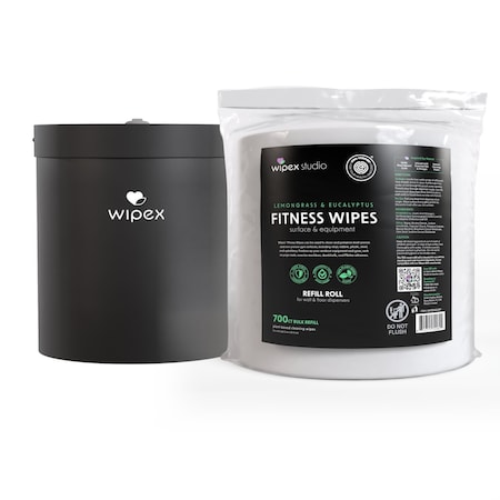 Wipex Plant-Based Fitness Wipes 700ct Bundle, 1 Refill Roll + Black Wall Dispenser, Lemongrass/Eucalyptus WX72260BWD1LERP