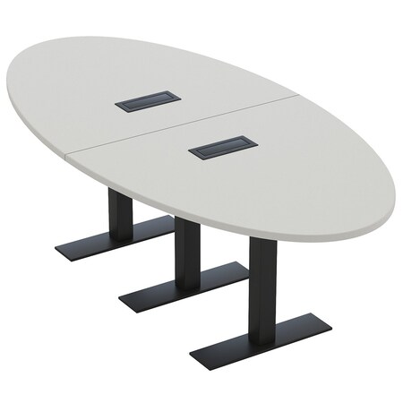 Skutchi Designs 8ft Conference Table With Power Unit | 6 Person Modular Oval Meeting Table | Harmony Series HAR-OVL-48X96-T.BK-U779-EBLK