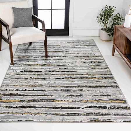 Jonathan Y Batten Modern Stripe Gray/Black 5 ft. x 8 ft. Area Rug SOR204B-5