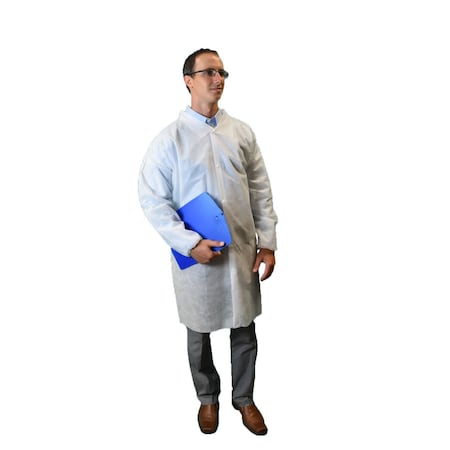 Keystone Safety White Lab Coat, PK30, Polypropylene, Snaps Closure, White, XL, 30 PK LC0-WE-NW-XL