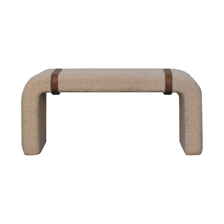 Homeroots 35in Beige and Brown Boucle and Solid Wood Upholstered Bench 723427