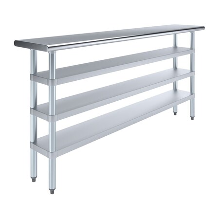 Amgood 14in D x 72in L Stainless Steel Table, Three Undershelves AMG WT-1472-3SH-Z