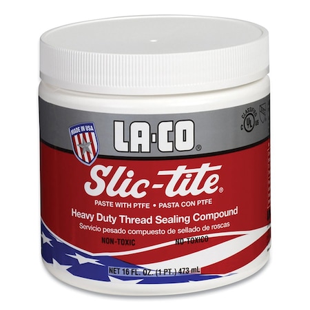 La-Co Slic-Tite Paste Thread Sealant with PTFE, 1 pt, Jar, White 434-42012