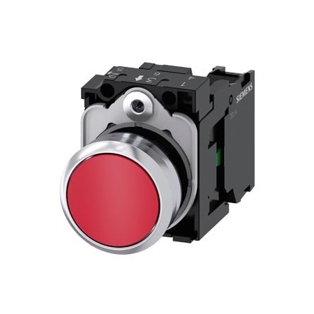 Siemens Pushbutton, 22 mm, round, metal, shiny, red, pushbutton, flat 3SU1150-0AB20-1BA0-ZY19