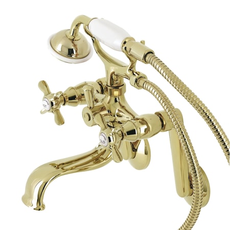 Kingston Brass Tub Wall Mount Clawfoot Tub Faucet with Hand Shower, Polished Brass KS249PB