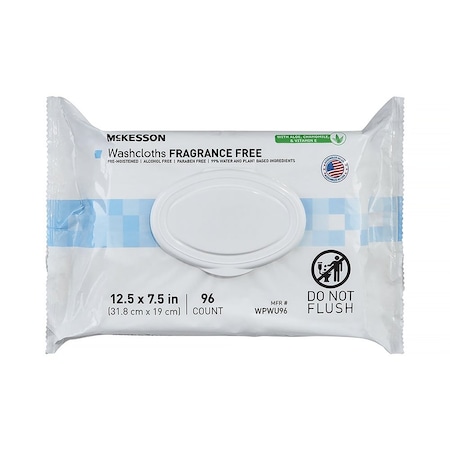 Mckesson Fragrance Free Washcloths, Non-Sterile, 96PK WPWU96