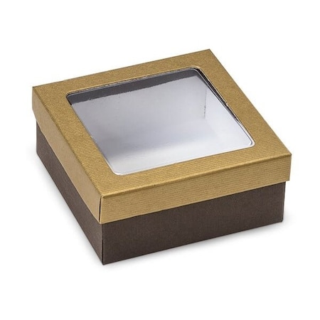 Nashville Wraps Embossed Chocolate & Gold Window Candy Boxes, 3.5x3.5x1.5, 24PK CW1GCE