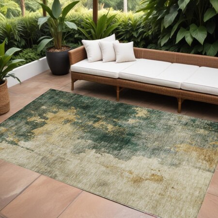 Homeroots 5' X 8' Fern Green And Gold Abstract Washable Indoor Outdoor Area Rug 603054