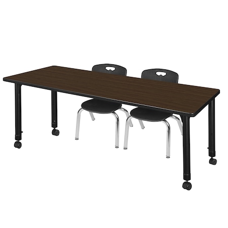 Regency Kee Mobile Adjustable Classroom Table W/ 2 Andy Stack Chairs, 66 in W, 24 in L, Neo Walnut MT6624NWAPCBK45BK