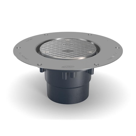 Zurn PVC; Deck Plate: Stainless Steel, Strainer: Round, Floor Cleanout CO2-PV2-SS