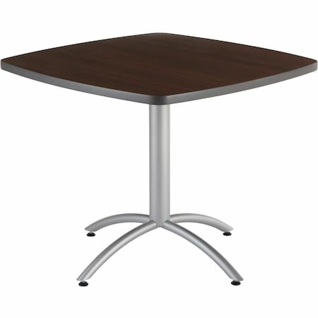 Iceberg CafeWorks Cafe/Breakroom Table, Walnut Top, Silver Frame, 36 in W x 36 in L x 30 in H 65614