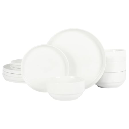 Gibson Home Snowscape 12 Piece fine Ceramic Stackable Dinnerware Set in White 142567.12