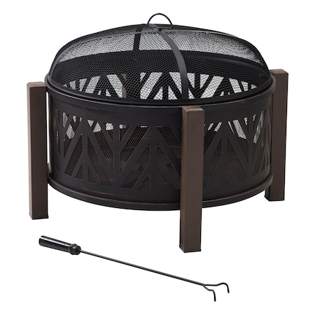 Sunjoy 27 in Steel Wood Burning Fire Pit with Spark Screen and Poker for Patio, Black A301016500