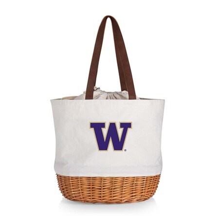 Picnic Time Family Of Brands NCAA Washington Huskies Coronado Canvas and Willow Basket Tote - Picnic Bag 203-00-187-624-0
