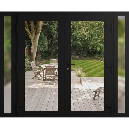 Vdomdoors Front Exterior Prehung Metal-Plastic Double Doors Clear Glass / MANUX 8666 Matte Black / Office Com MANUX8666DEXD-BLK-W16+72+16xH80-LH-I