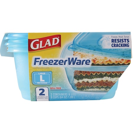 Glad Freezerware 64 Oz. Blue Rectangle Container, 2PK BBP35039