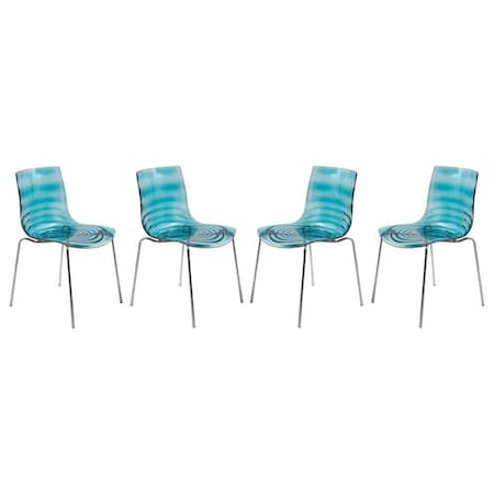Leisuremod Astor Water Ripple Design Dining Chair, Transparent Blue, 4PK AC20TBU4