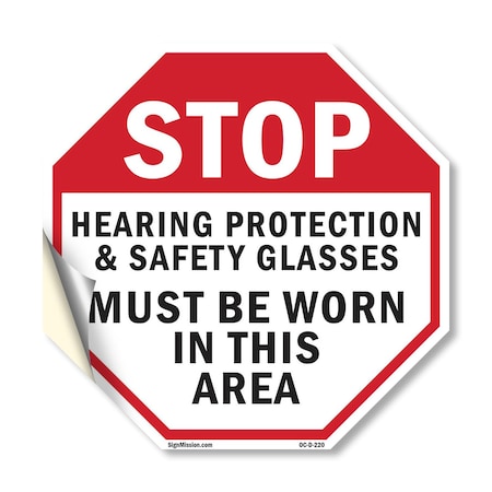 Signmission Stop Hearing Protection & Safety Gl, 18 Inch X 18 Inch, Vinyl Decal OC-D-18-220