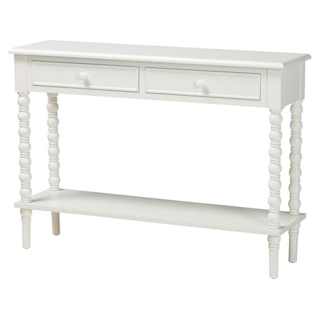 Baxton Studio Malinda Classic White Wood 2-Drawer Console Table with Spindle Legs 253-14068-ZORO