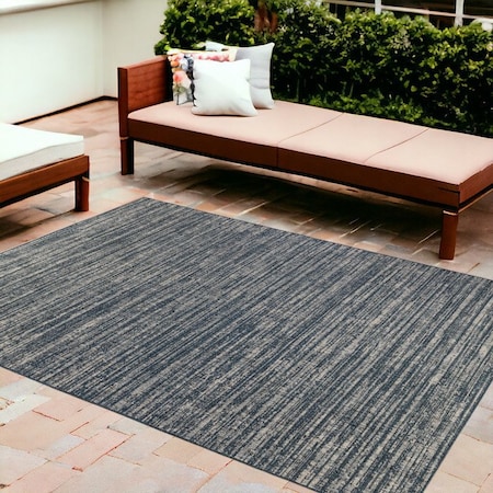 Homeroots 9' X 12' Gray and Blue Striped Stain Resistant Indoor Outdoor Area Rug 531663