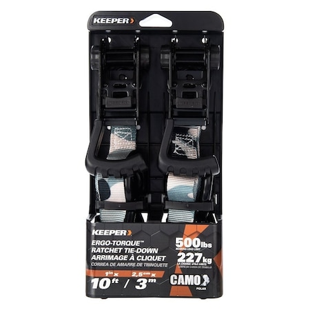 Keeper Tie-Down Strap, 1 in W, 10 ft L, Gray, 500 lb Working Load, S-Hook End 47310