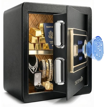 Serenelife Fingerprint Safe 0.63 Cubic FT, Black SLSVP25EUG