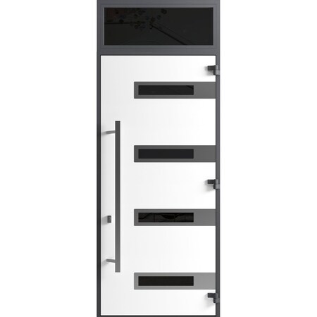 Vdomdoors Front Exterior Prehung Steel Door Ronex0131 Black Enamel 96 Transom Window Sidelite Stainless RONEX0131EXD-BLK-W36xH96+16-LH-I