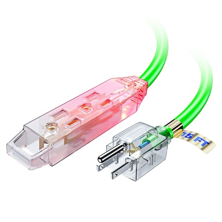 Maximm 15ft 16AWG 3-Outlet Lighted Extension Cord, ETL, Green C-GRN-PO-CL-04L/052P-15FT