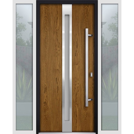 Vdomdoors Steel Door Deux 1744 Natural Oak 2 Sidelight Exterior White Windows Stainless Inserts Single Modern DEUX1744EXD-OAKW-W12+36+12 x H80-Left-hand Inswing