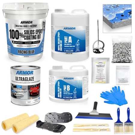 Armorpoxy 17 Pc Epoxy Floor Kit 2-Layer - 300 Sq Ft - Racing Blue TP-KIT-RACEBLUE-S
