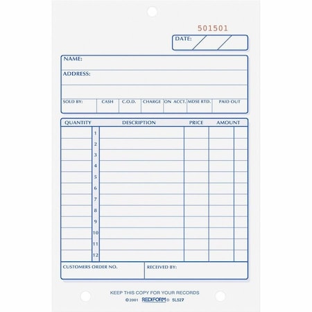 Rediform Sales Book, 2-Part, Carbonless, 4-1/4" x 6-3/8", 50 Sets/Book 5L527