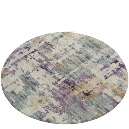 Homeroots 8' Linen Purple And Gold Round Abstract Washable Indoor Outdoor Area Rug 630869